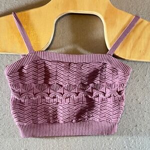 701 HERSY Chevron Textured Knit Cami‎ Coquette Y2K Crop Top Mauve Womens L
